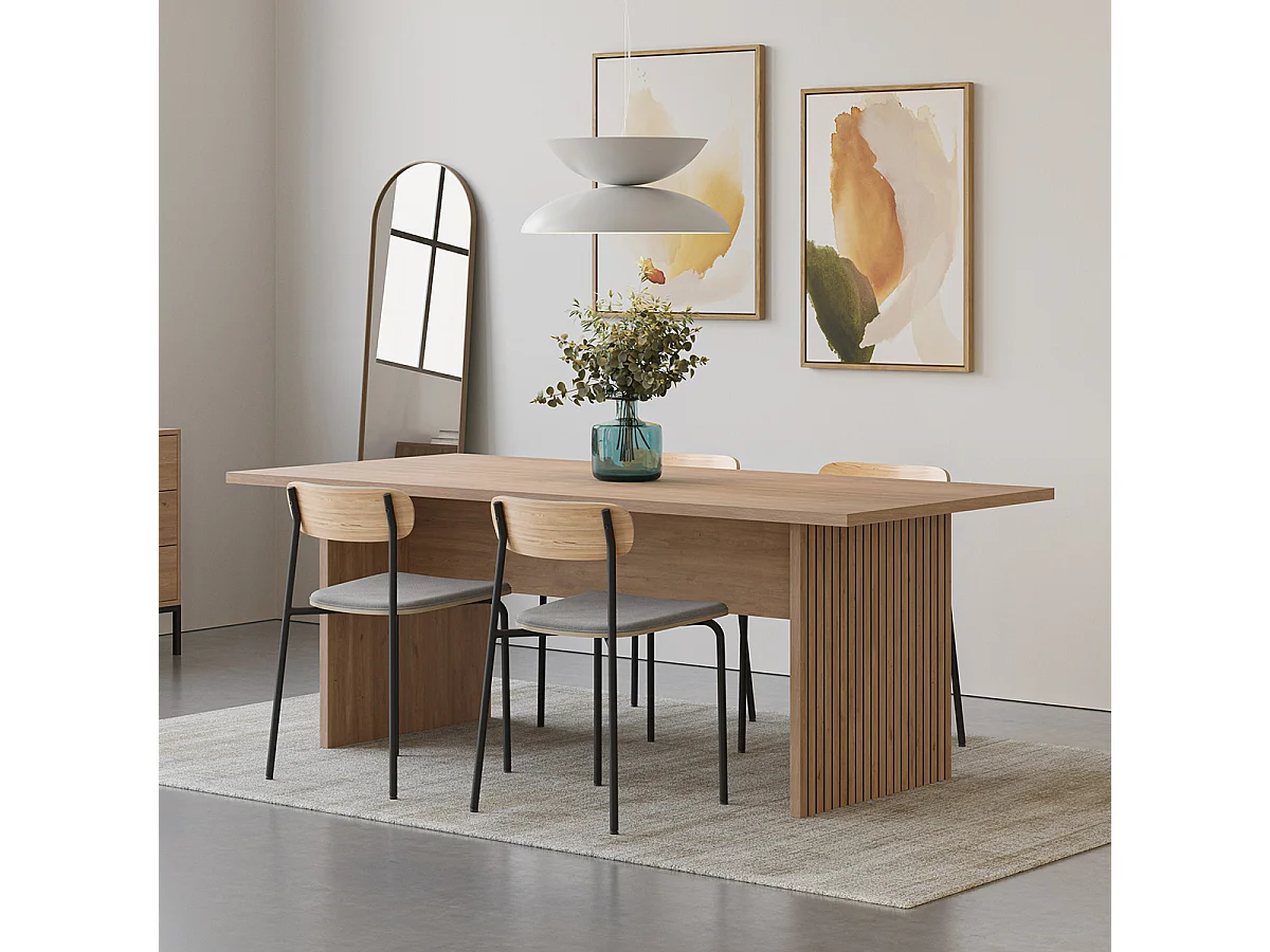 Table à manger, table de repas rectangulaire aspect bois coloris chêne  - Longueur 200 x Profondeur 100 x Hauteur 75 cm