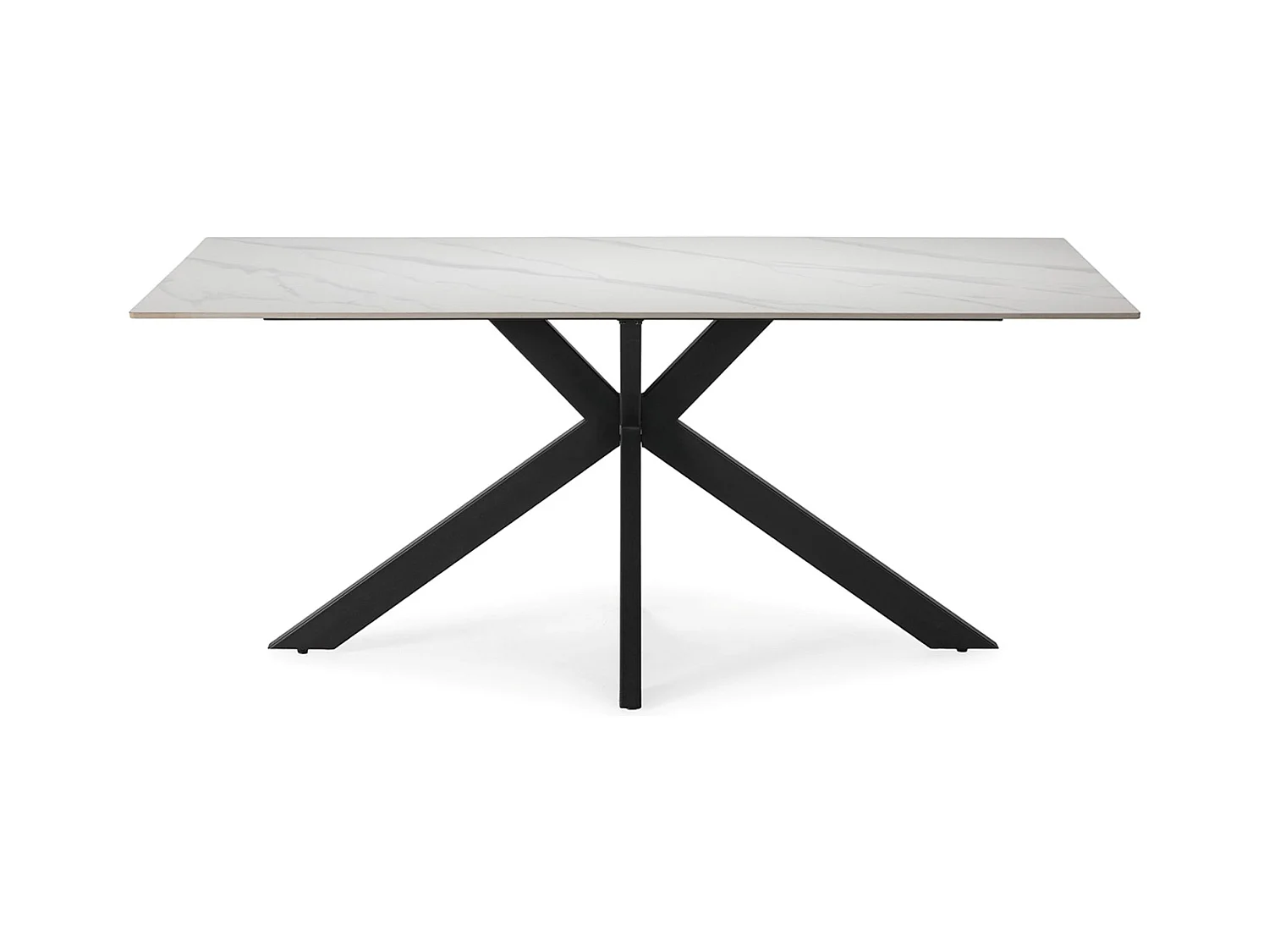 Table à manger, table de repas rectangulaire en céramique coloris blanc, pieds en métal noir - Longueur 180 x Profondeur 90 x Hauteur 76 cm