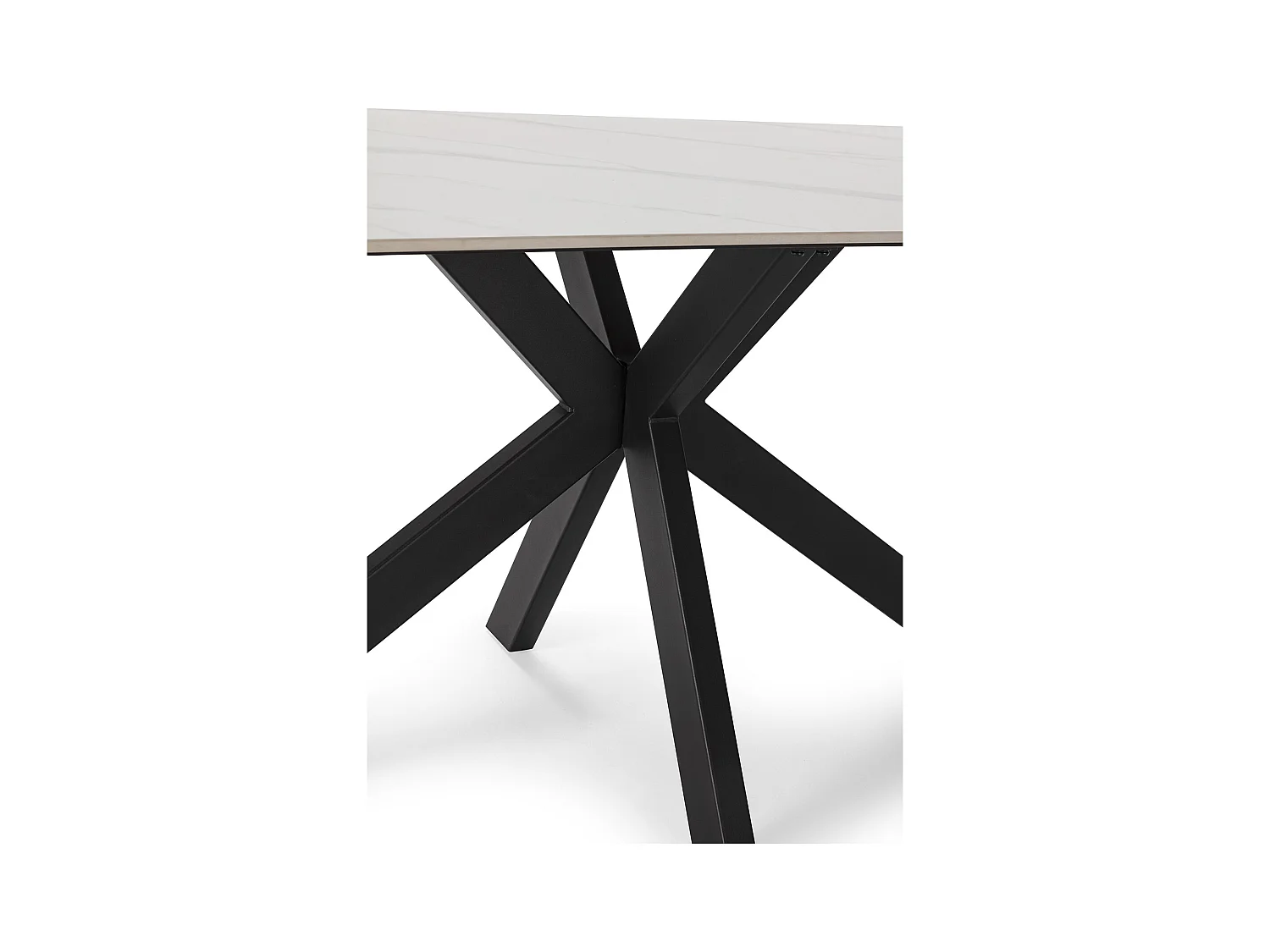 Table à manger, table de repas rectangulaire en céramique coloris blanc, pieds en métal noir - Longueur 180 x Profondeur 90 x Hauteur 76 cm