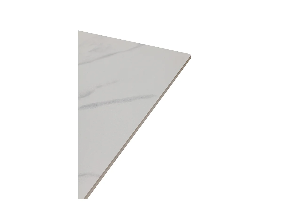 Table à manger, table de repas rectangulaire en céramique coloris blanc, pieds en métal noir - Longueur 180 x Profondeur 90 x Hauteur 76 cm