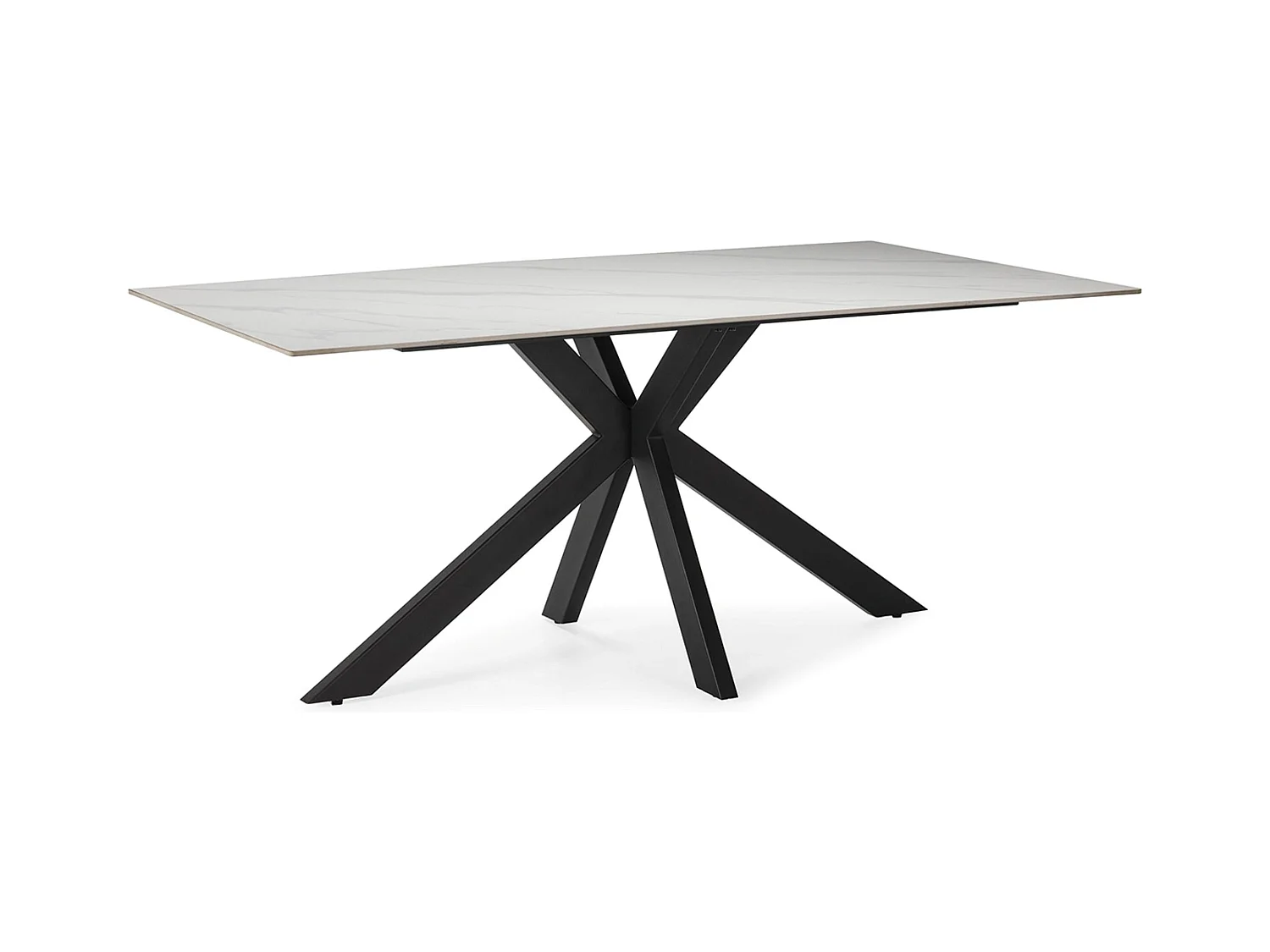 Table à manger, table de repas rectangulaire en céramique coloris blanc, pieds en métal noir - Longueur 180 x Profondeur 90 x Hauteur 76 cm