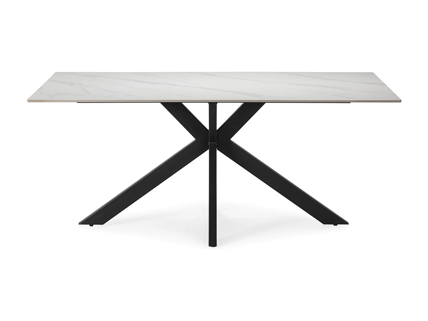 Table à manger, table de repas rectangulaire en céramique coloris blanc, pieds en métal noir - Longueur 180 x Profondeur 90 x Hauteur 76 cm