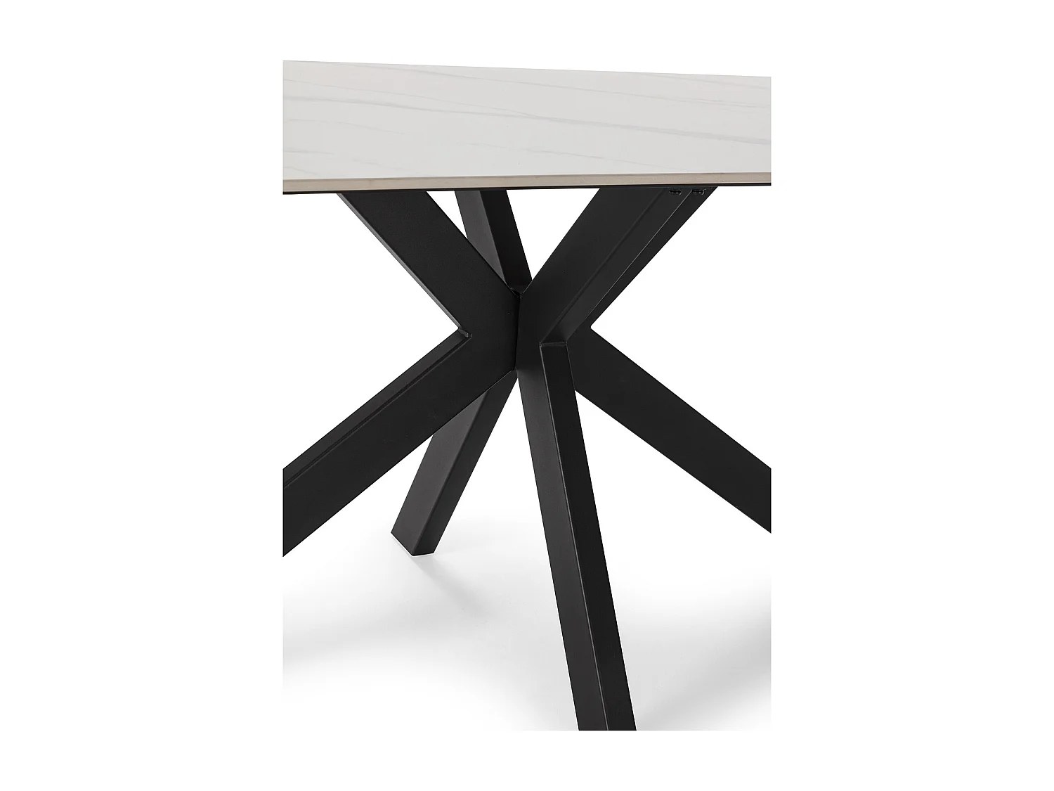 Table à manger, table de repas rectangulaire en céramique coloris blanc, pieds en métal noir - Longueur 180 x Profondeur 90 x Hauteur 76 cm
