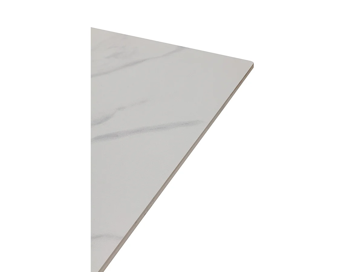 Table à manger, table de repas rectangulaire en céramique coloris blanc, pieds en métal noir - Longueur 180 x Profondeur 90 x Hauteur 76 cm