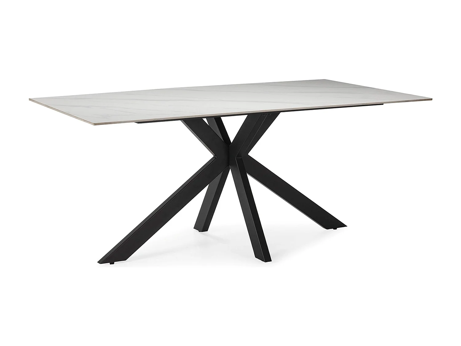 Table à manger, table de repas rectangulaire en céramique coloris blanc, pieds en métal noir - Longueur 180 x Profondeur 90 x Hauteur 76 cm