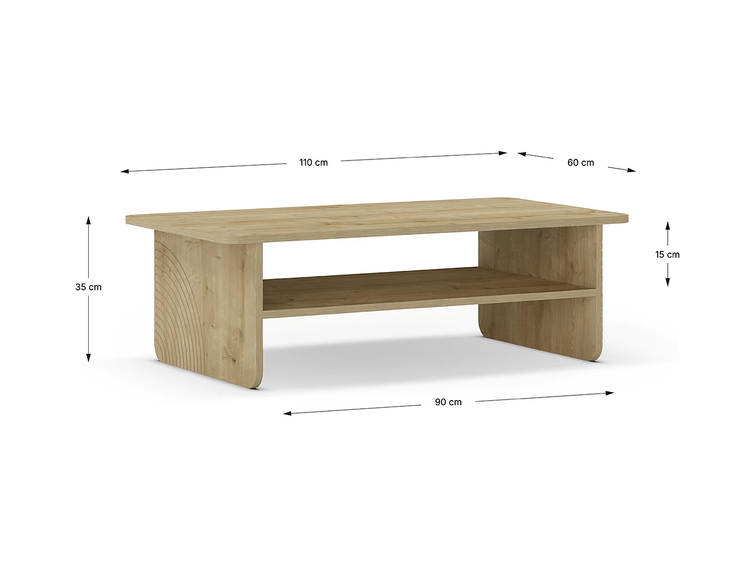Table basse, table de salon rectangulaire aspect bois coloris chêne - Longueur 110 x Profondeur 60 x Hauteur 35 cm