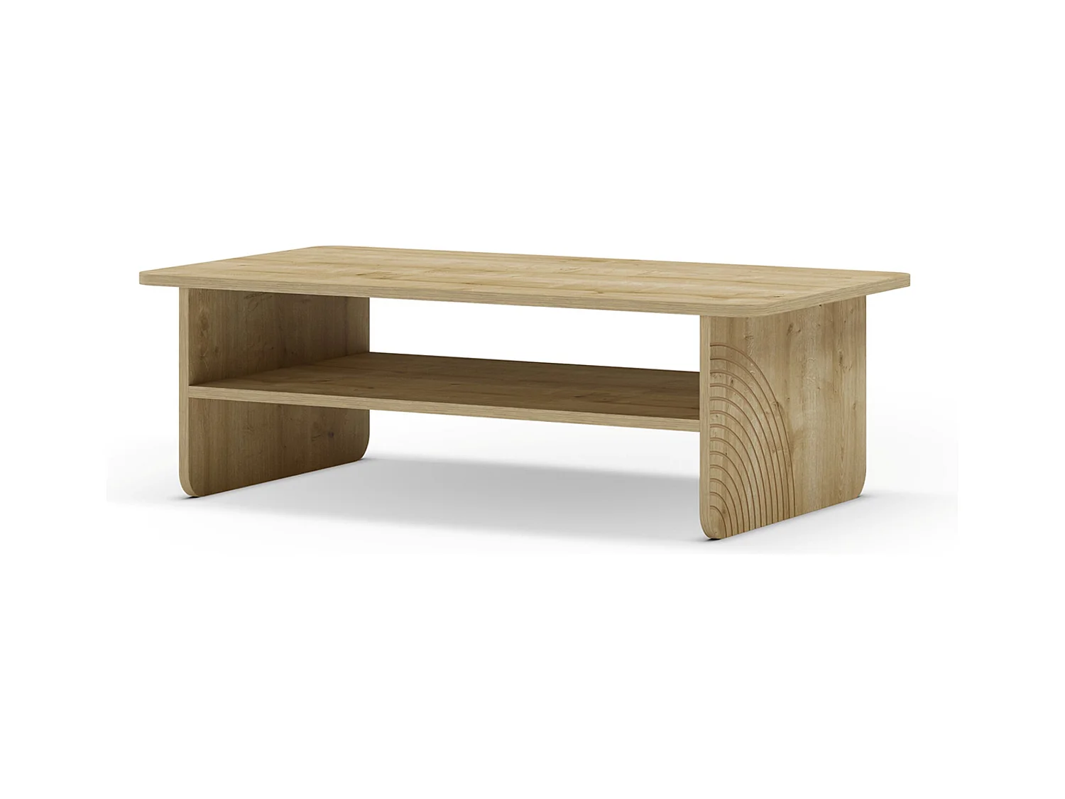 Table basse, table de salon rectangulaire aspect bois coloris chêne - Longueur 110 x Profondeur 60 x Hauteur 35 cm