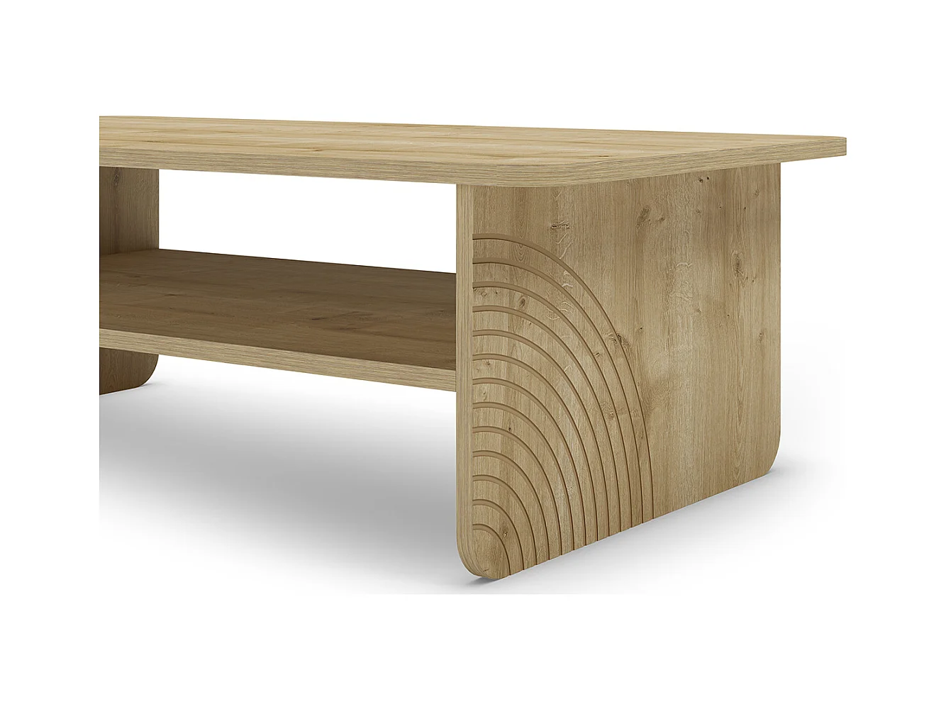 Table basse, table de salon rectangulaire aspect bois coloris chêne - Longueur 110 x Profondeur 60 x Hauteur 35 cm