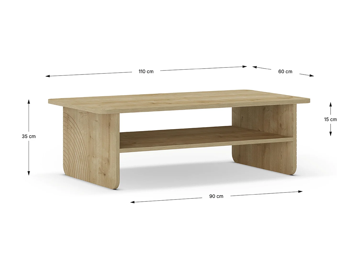 Table basse, table de salon rectangulaire aspect bois coloris chêne - Longueur 110 x Profondeur 60 x Hauteur 35 cm