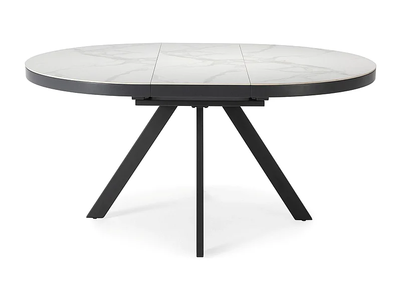 Table à manger, table de repas ronde extensible en céramique coloris blanc, pieds coloris noir - Longueur 120-160 Largeur 120 x Hauteur 76 cm