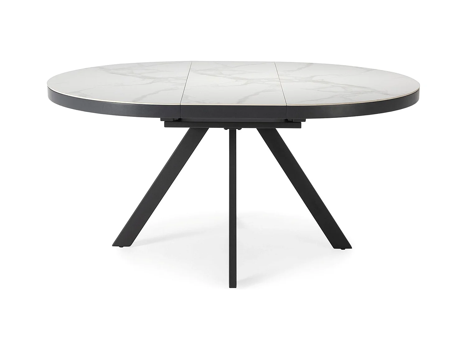 Table à manger, table de repas ronde extensible en céramique coloris blanc, pieds coloris noir - Longueur 120-160 Largeur 120 x Hauteur 76 cm
