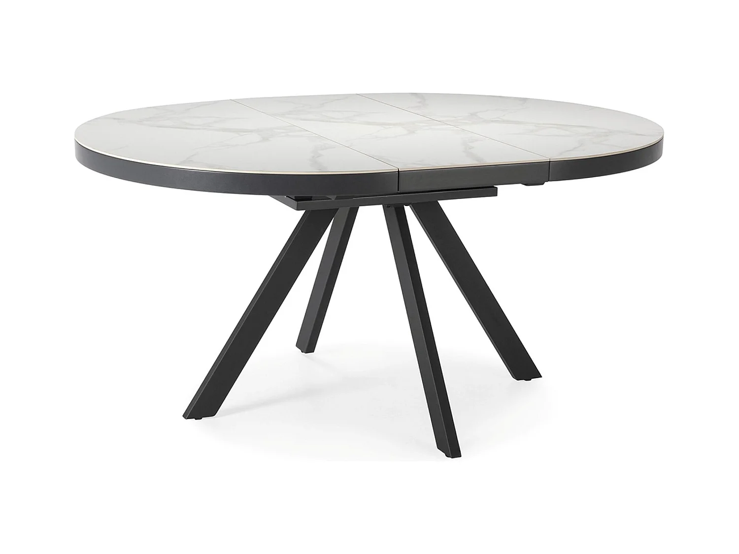Table à manger, table de repas ronde extensible en céramique coloris blanc, pieds coloris noir - Longueur 120-160 Largeur 120 x Hauteur 76 cm
