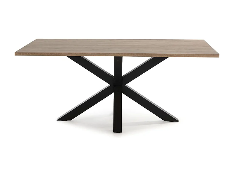 Table à manger, table de repas rectangulaire aspect bois coloris naturel avec pieds en métal noir  - Longueur 180 x Profondeur 100  x Hauteur 76 cm