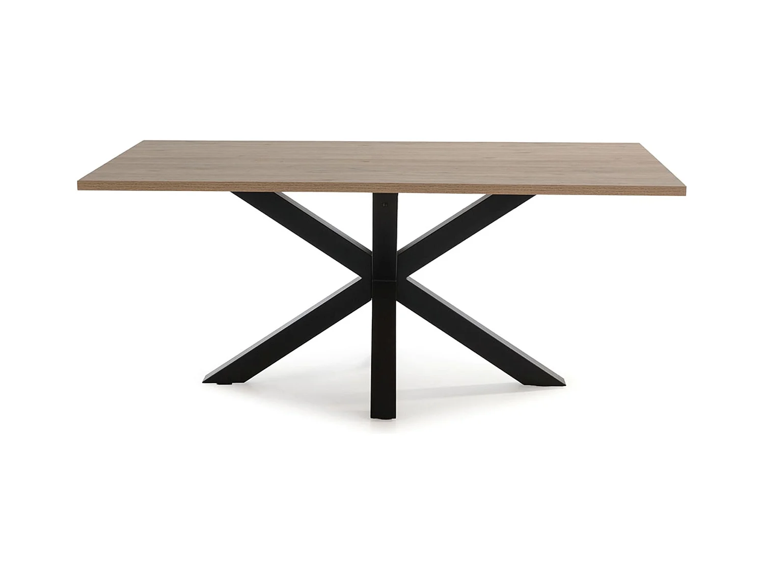 Table à manger, table de repas rectangulaire aspect bois coloris naturel avec pieds en métal noir  - Longueur 180 x Profondeur 100  x Hauteur 76 cm
