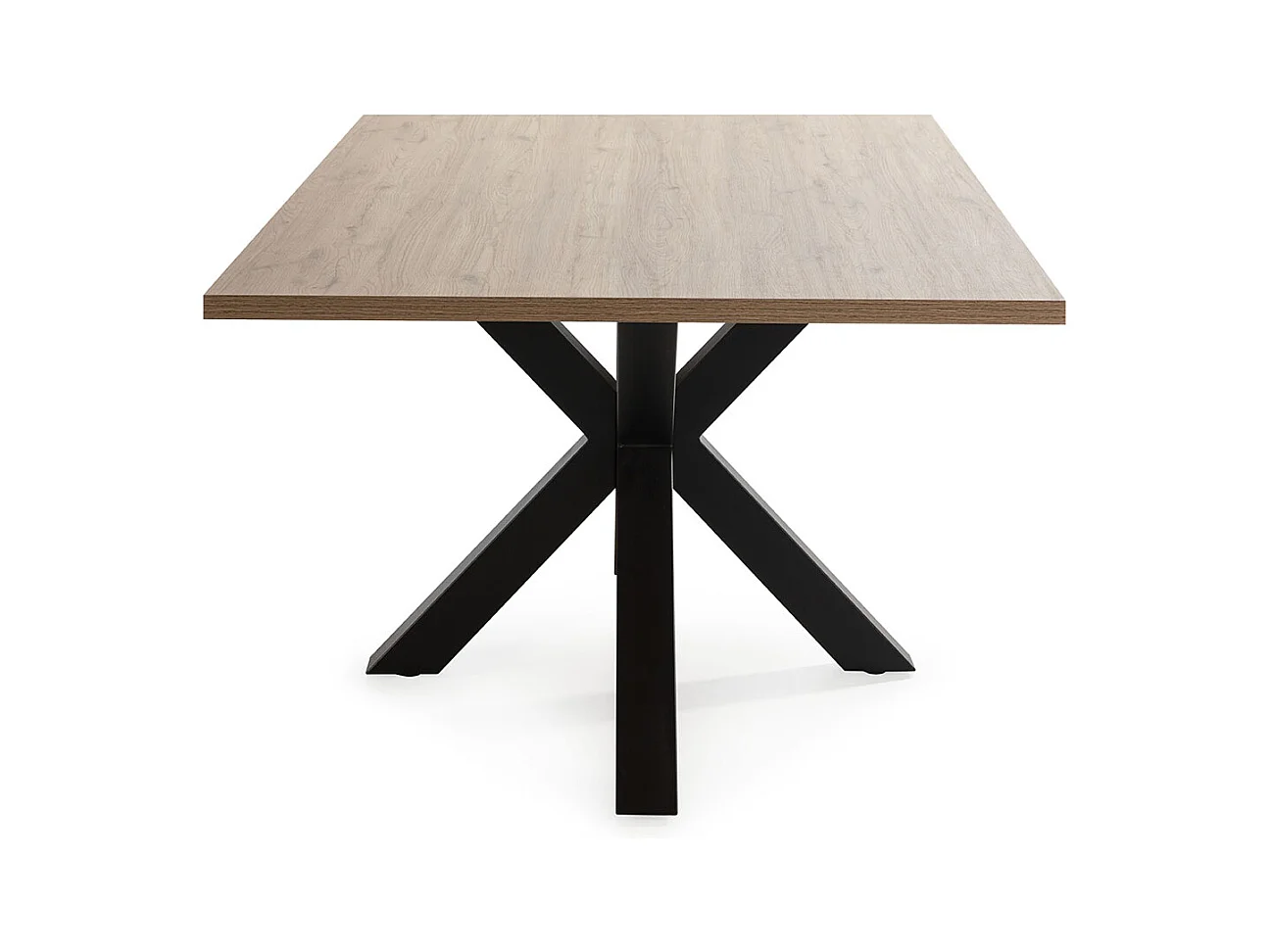 Table à manger, table de repas rectangulaire aspect bois coloris naturel avec pieds en métal noir  - Longueur 180 x Profondeur 100  x Hauteur 76 cm
