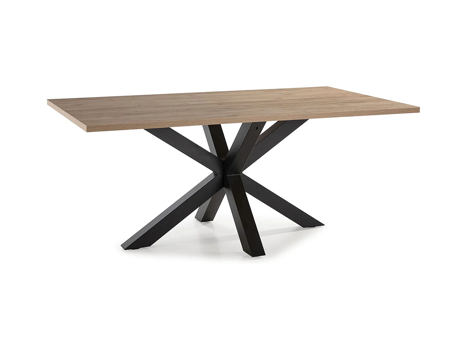 Table à manger, table de repas rectangulaire aspect bois coloris naturel avec pieds en métal noir  - Longueur 180 x Profondeur 100  x Hauteur 76 cm
