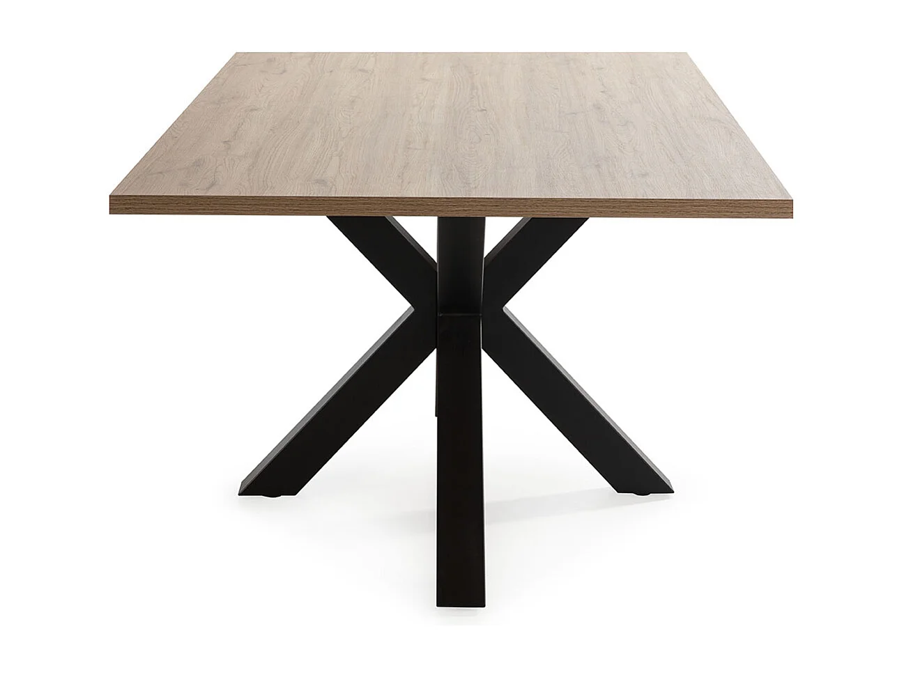 Table à manger, table de repas rectangulaire aspect bois coloris naturel avec pieds en métal noir  - Longueur 180 x Profondeur 100  x Hauteur 76 cm