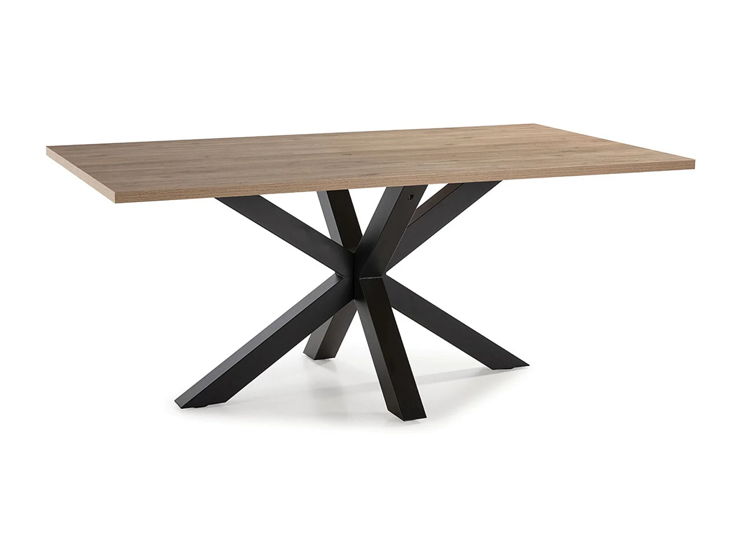 Table à manger, table de repas rectangulaire aspect bois coloris naturel avec pieds en métal noir  - Longueur 180 x Profondeur 100  x Hauteur 76 cm