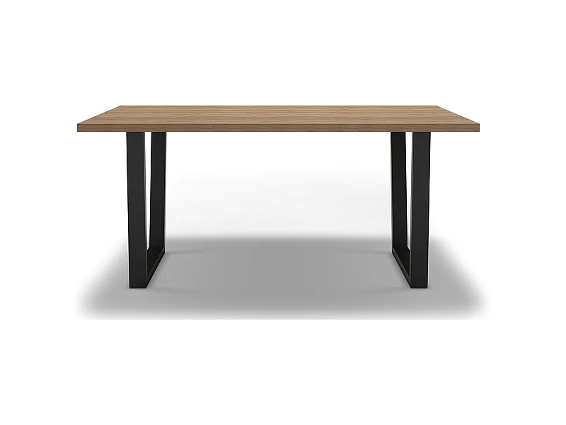 Table à manger, table de repas rectangulaire aspect bois coloris naturel, pieds en métal noir - Longueur 180 x Profondeur 100 x Hauteur 75 cm