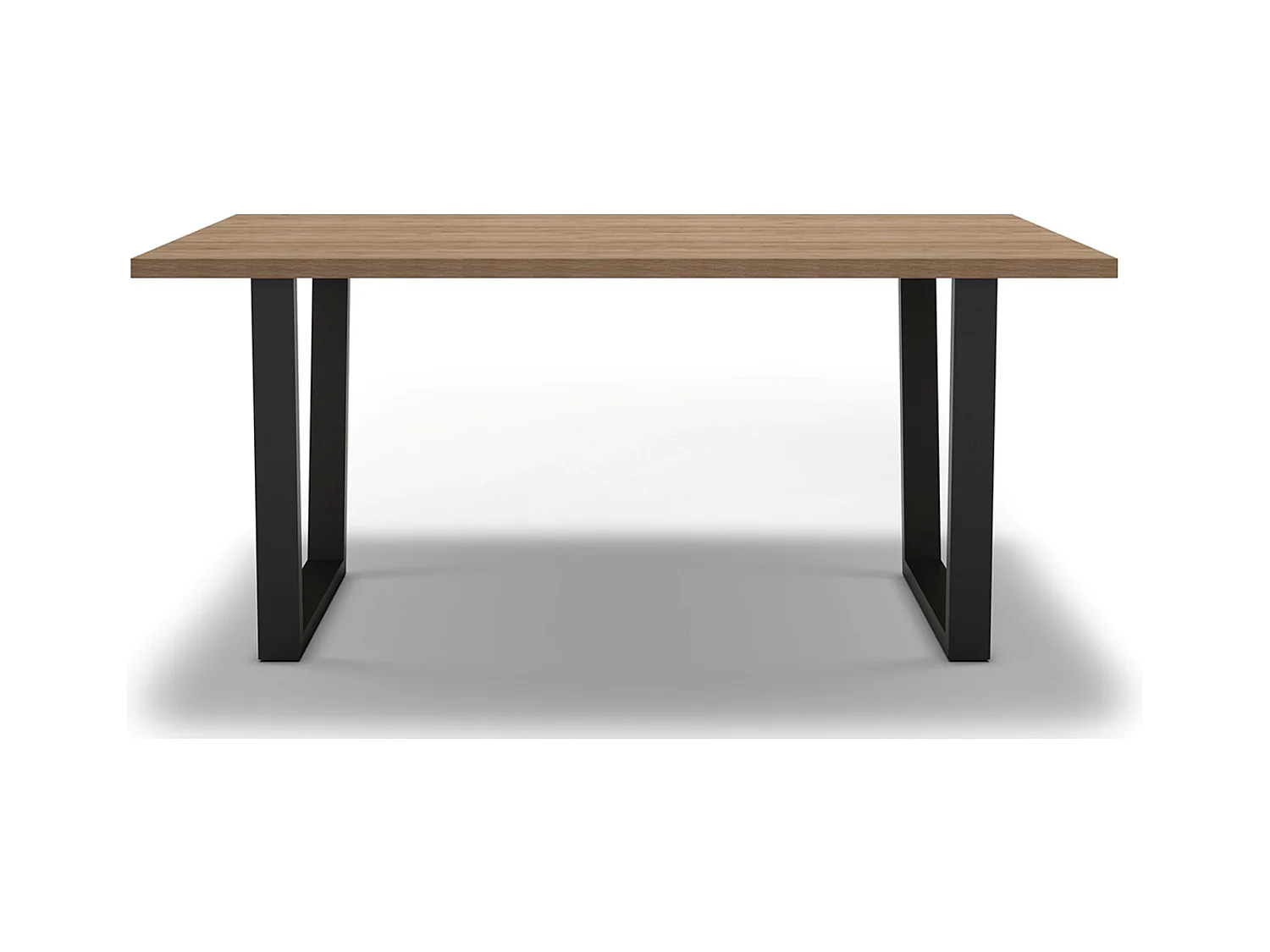 Table à manger, table de repas rectangulaire aspect bois coloris naturel, pieds en métal noir - Longueur 180 x Profondeur 100 x Hauteur 75 cm