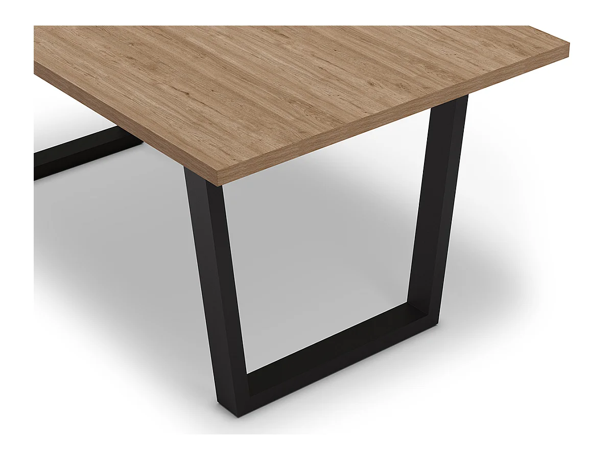 Table à manger, table de repas rectangulaire aspect bois coloris naturel, pieds en métal noir - Longueur 180 x Profondeur 100 x Hauteur 75 cm