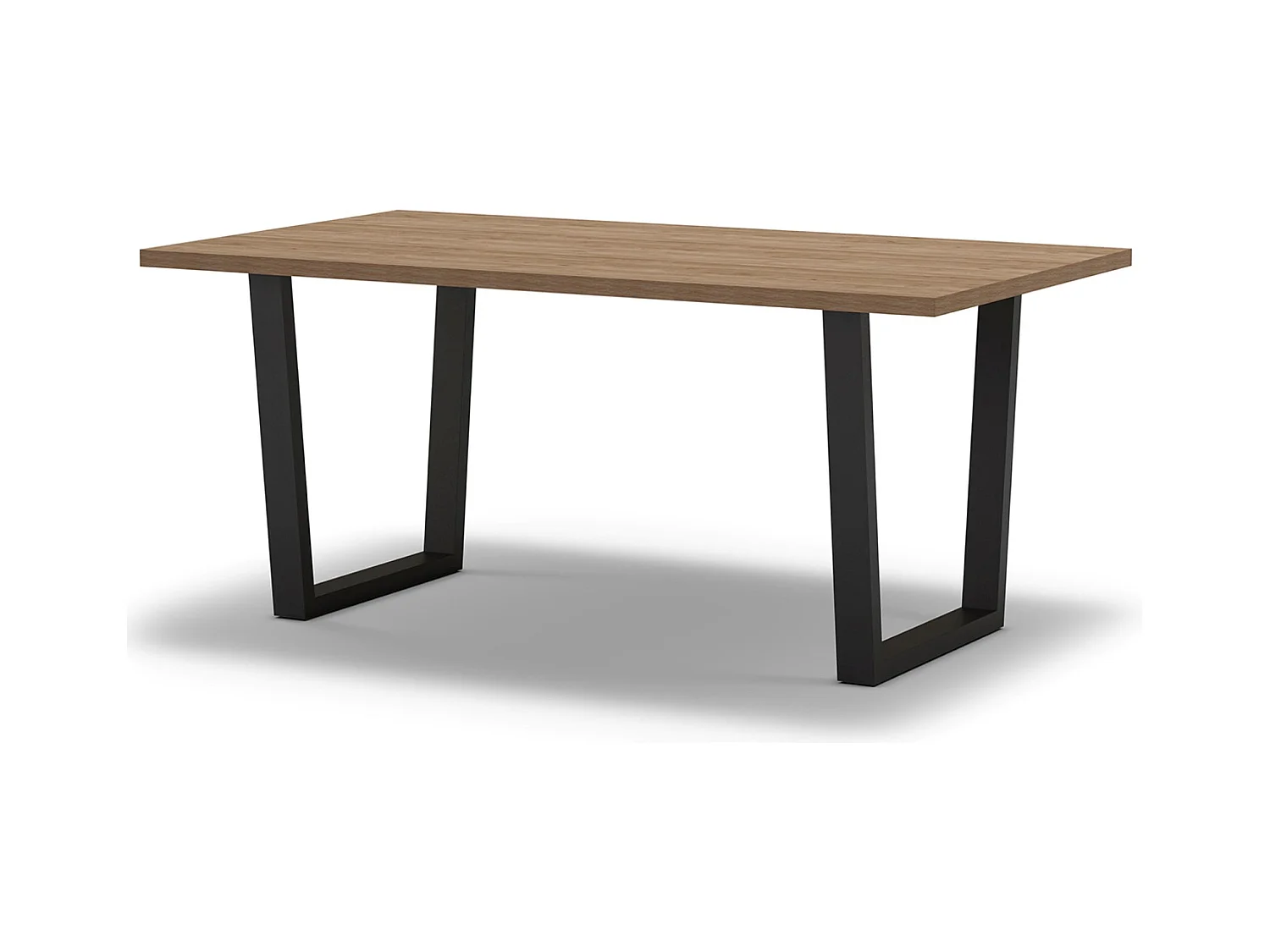 Table à manger, table de repas rectangulaire aspect bois coloris naturel, pieds en métal noir - Longueur 180 x Profondeur 100 x Hauteur 75 cm
