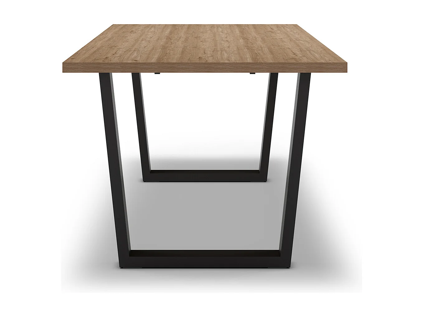 Table à manger, table de repas rectangulaire aspect bois coloris naturel, pieds en métal noir - Longueur 180 x Profondeur 100 x Hauteur 75 cm