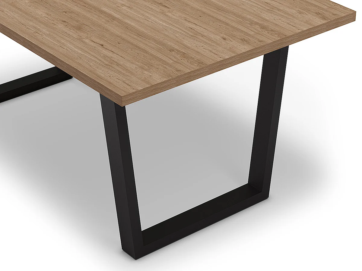 Table à manger, table de repas rectangulaire aspect bois coloris naturel, pieds en métal noir - Longueur 180 x Profondeur 100 x Hauteur 75 cm