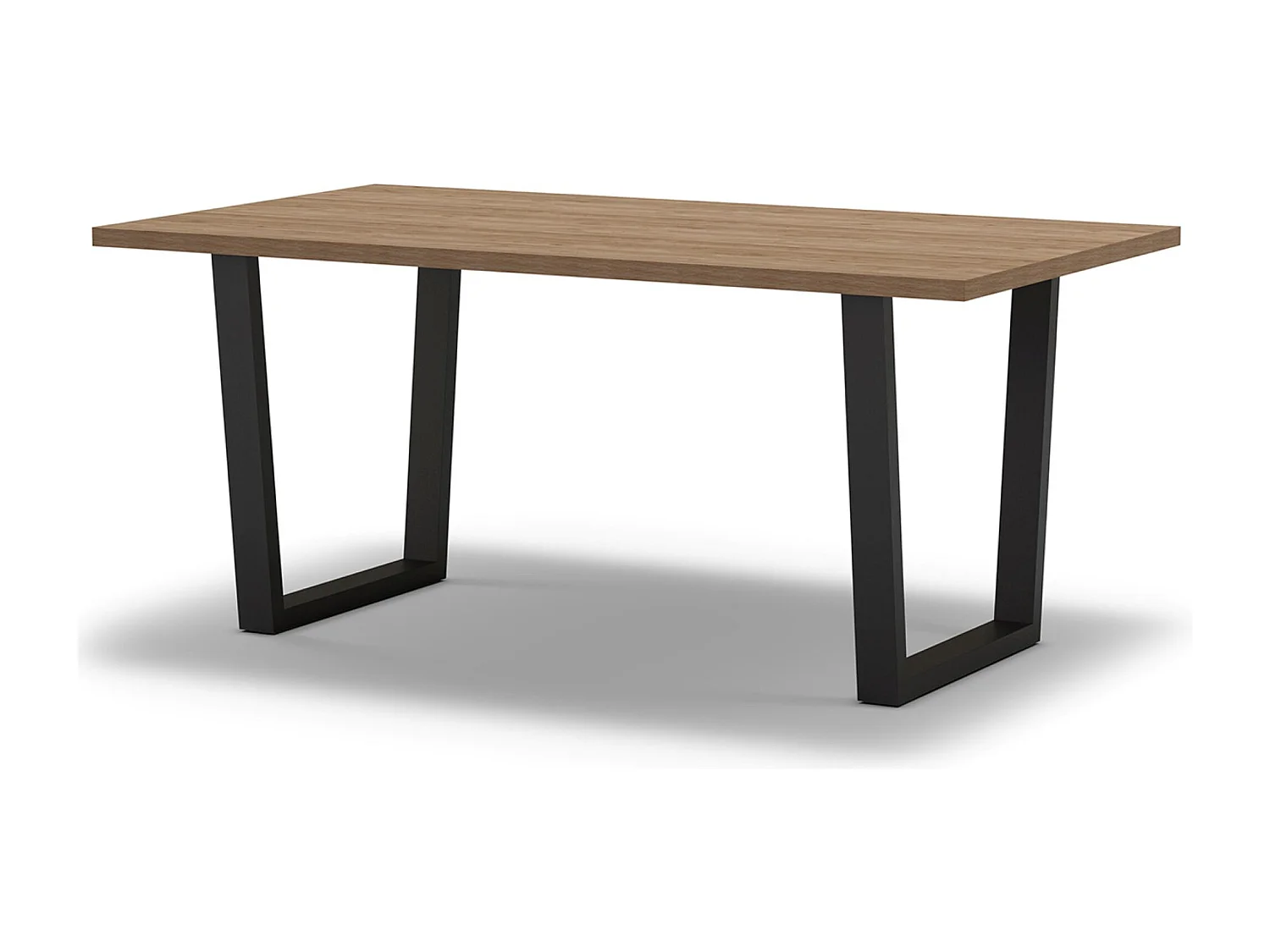 Table à manger, table de repas rectangulaire aspect bois coloris naturel, pieds en métal noir - Longueur 180 x Profondeur 100 x Hauteur 75 cm
