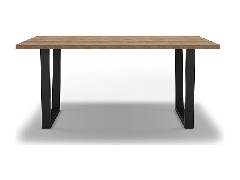 Table à manger, table de repas rectangulaire aspect bois coloris naturel, pieds en métal noir - Longueur 180 x Profondeur 100 x Hauteur 75 cm