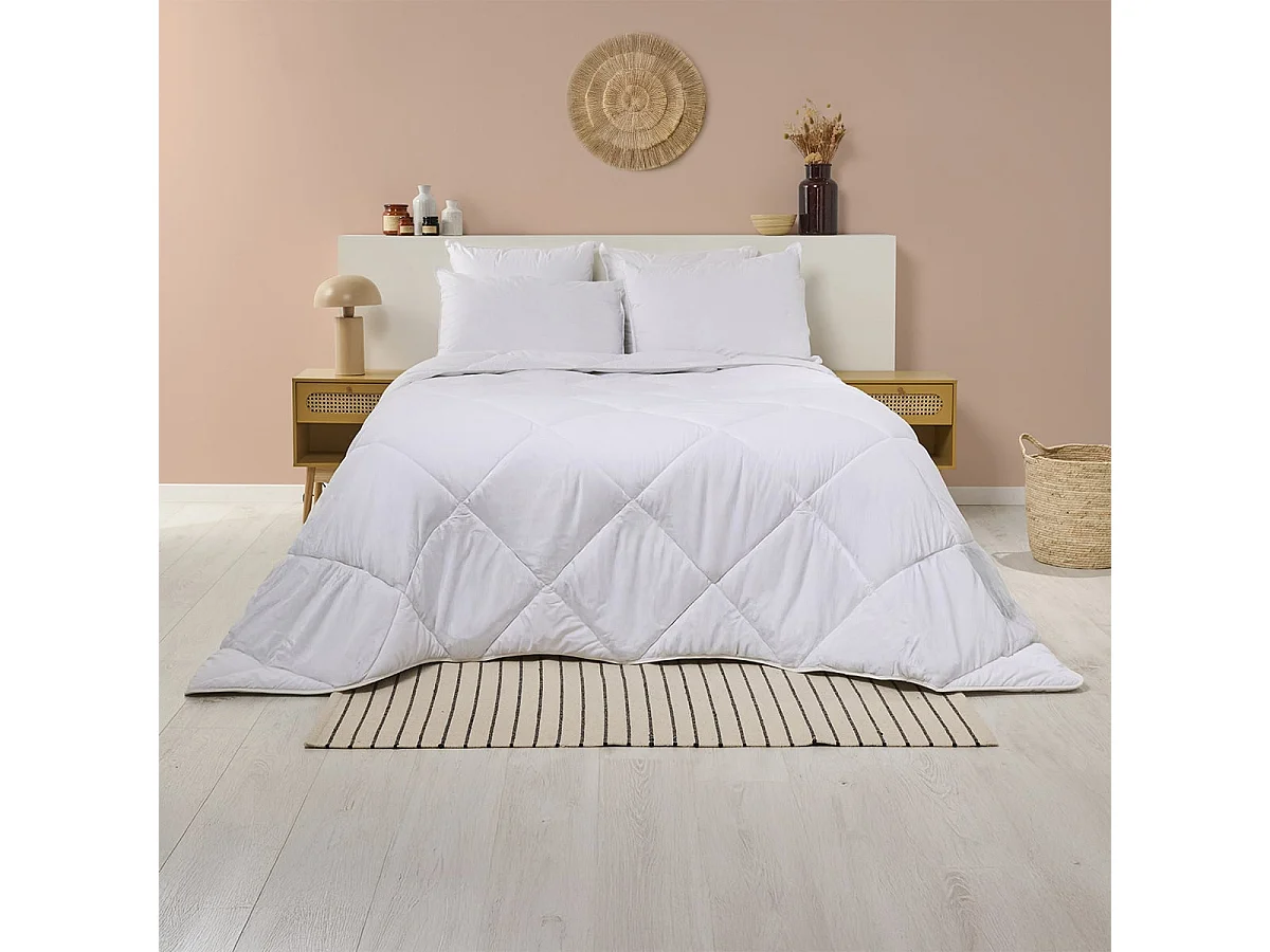 Pack Lavable à 95 Couette Chaude 220x240cm + 2 Oreillers Moelleux 60x60 cm