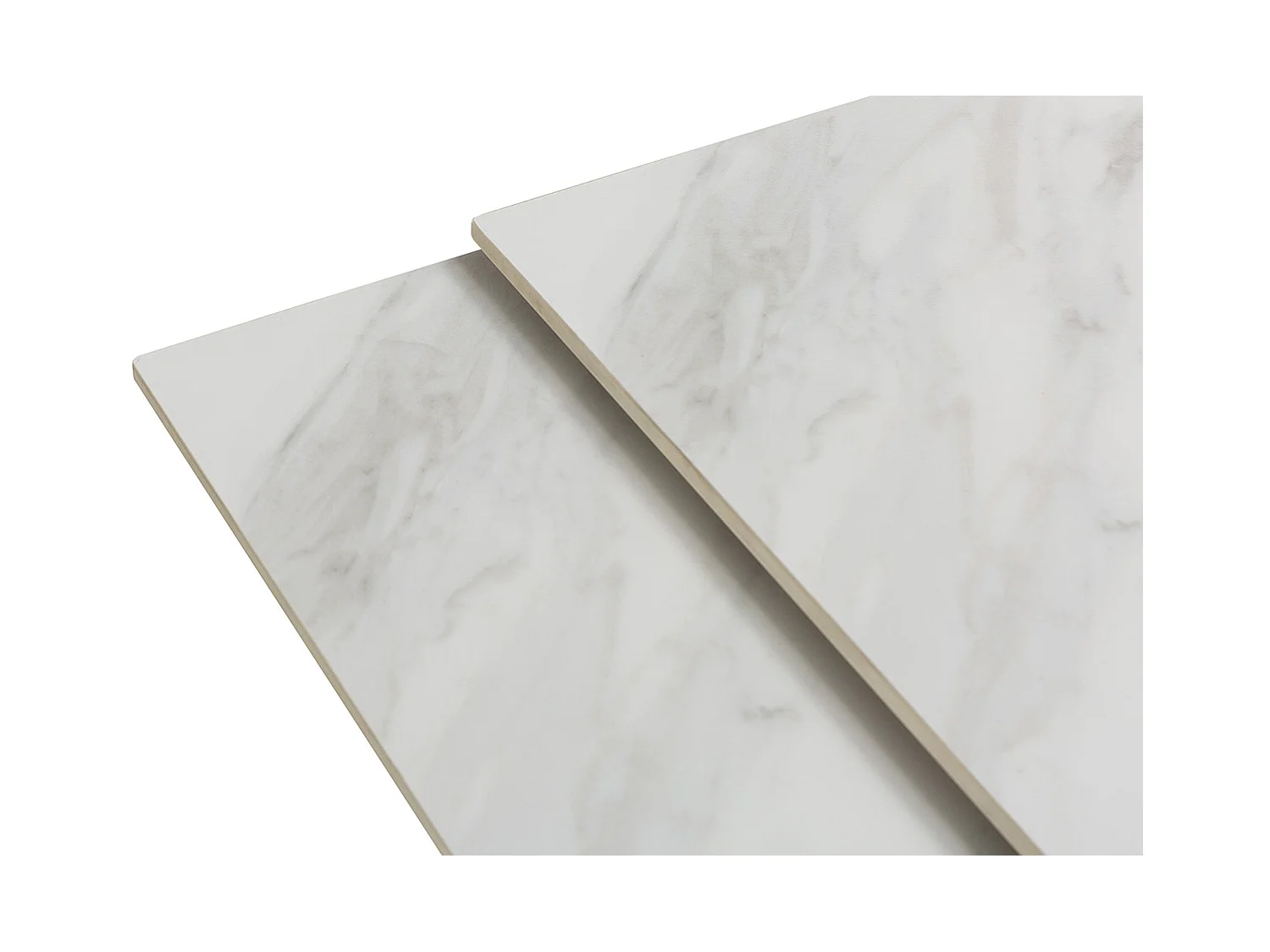 Table à manger, table de repas extensible carrée en Pierre frittée coloris blanc, pieds en métal noir  - Longueur 150 x Profondeur 90-150 x Hauteur 76 cm