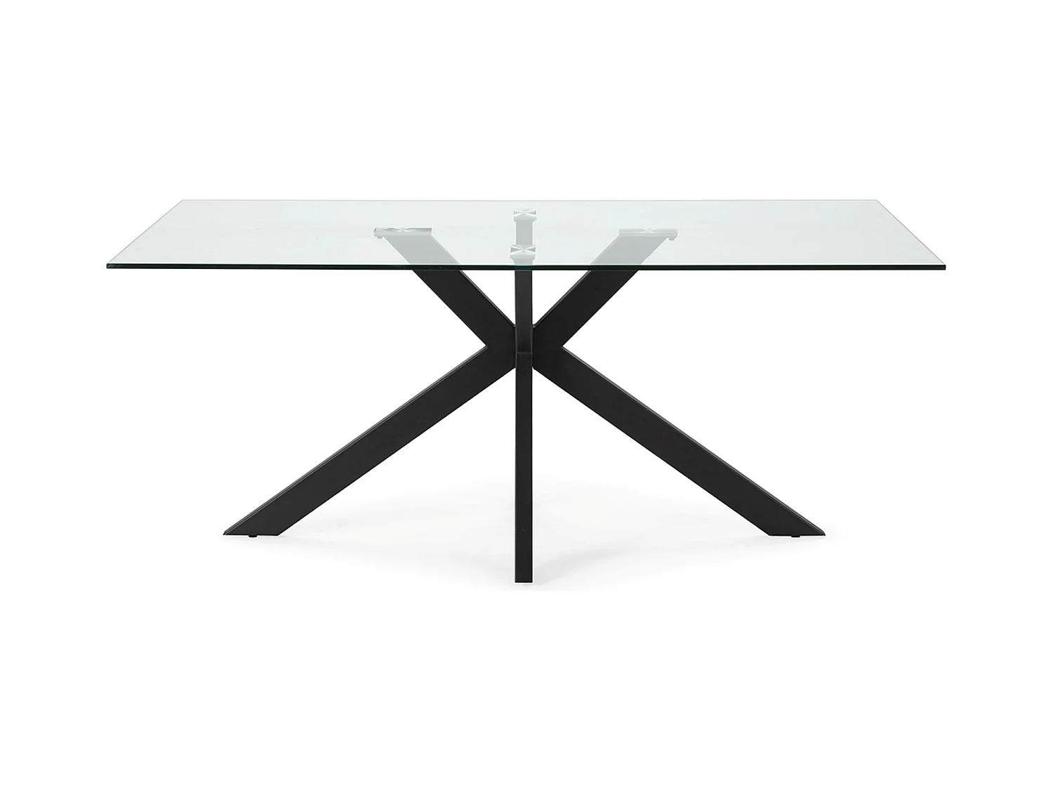 Table à manger, table de repas rectangulaire en verre et pieds en métal coloris noir  - Longueur 180 x Profondeur 100 x Hauteur 76 cm