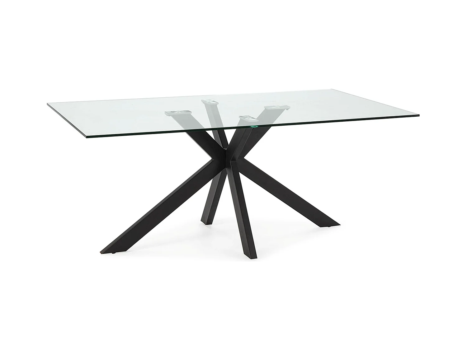 Table à manger, table de repas rectangulaire en verre et pieds en métal coloris noir  - Longueur 180 x Profondeur 100 x Hauteur 76 cm