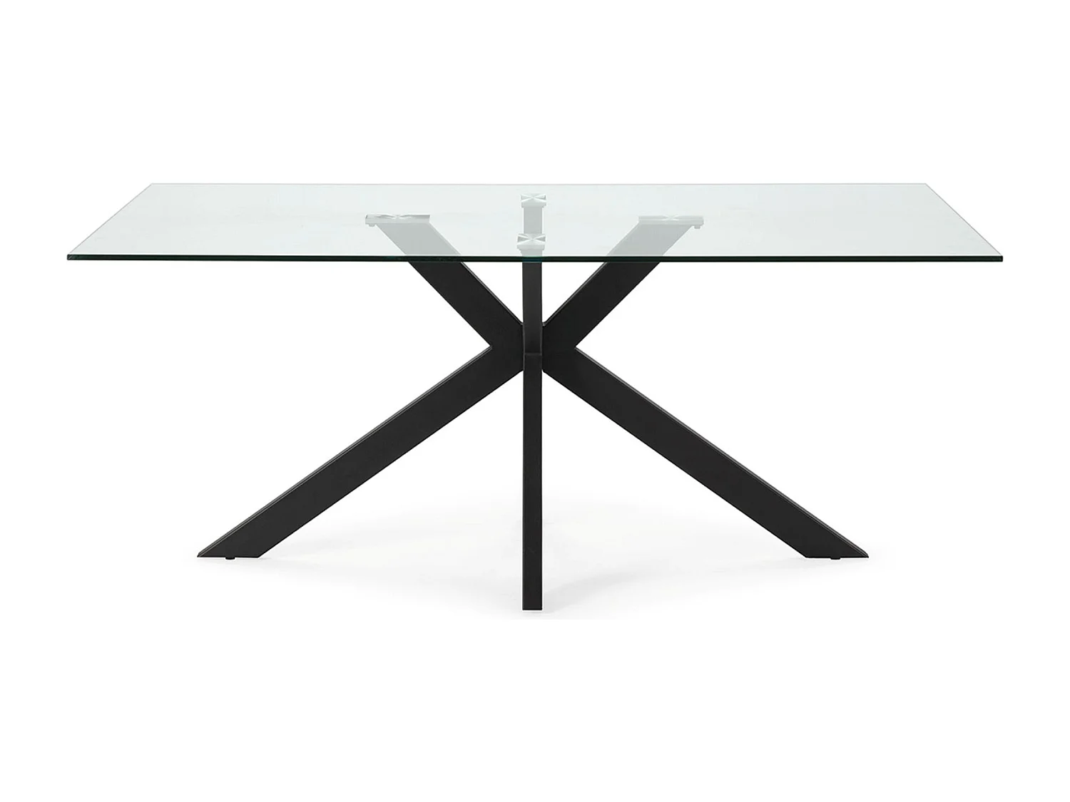 Table à manger, table de repas rectangulaire en verre et pieds en métal coloris noir  - Longueur 180 x Profondeur 100 x Hauteur 76 cm