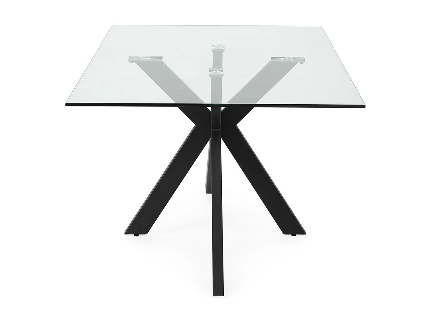 Table à manger, table de repas rectangulaire en verre et pieds en métal coloris noir  - Longueur 180 x Profondeur 100 x Hauteur 76 cm