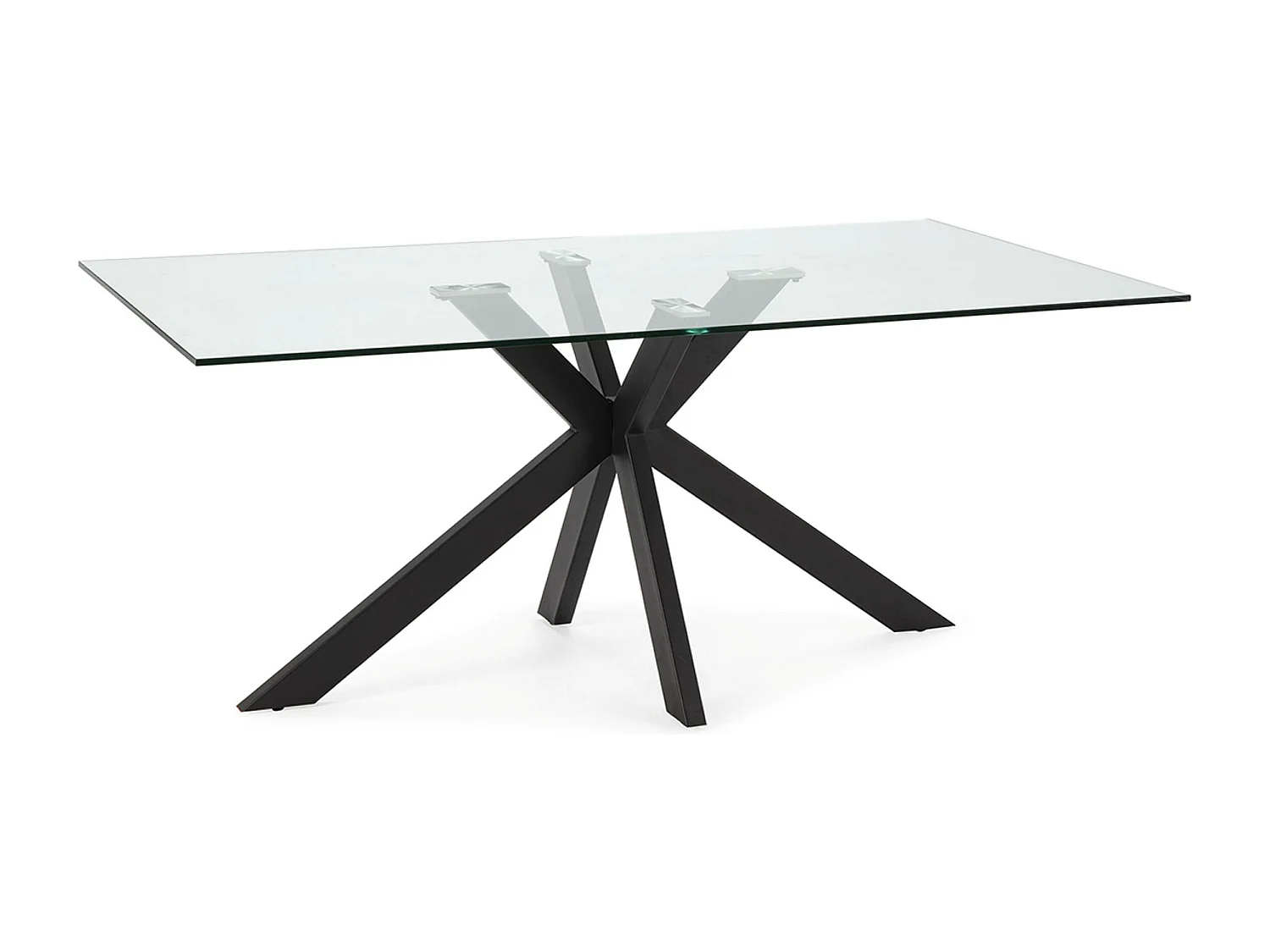 Table à manger, table de repas rectangulaire en verre et pieds en métal coloris noir  - Longueur 180 x Profondeur 100 x Hauteur 76 cm