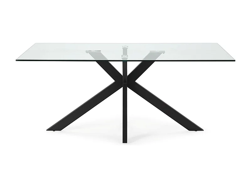 Table à manger, table de repas rectangulaire en verre et pieds en métal coloris noir  - Longueur 180 x Profondeur 100 x Hauteur 76 cm