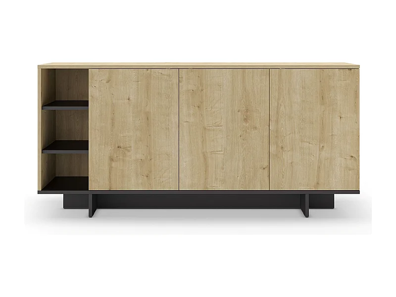 Buffet, commode rectangulaire aspect bois coloris chêne, noir - Longueur 170 x Profondeur 40 x Hauteur 80 cm