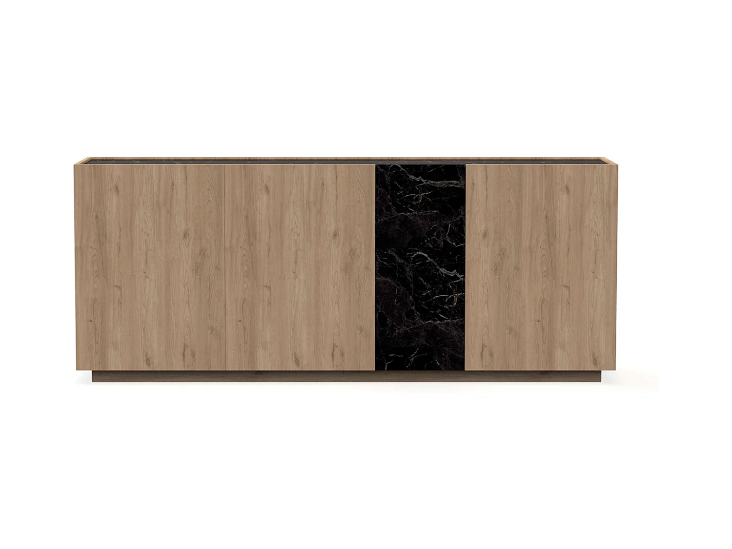 Buffet, commode de rangement aspect bois coloris naturel et effet marbre noir - Longueur 180 x Profondeur 41,8 x Hauteur 78,50 cm