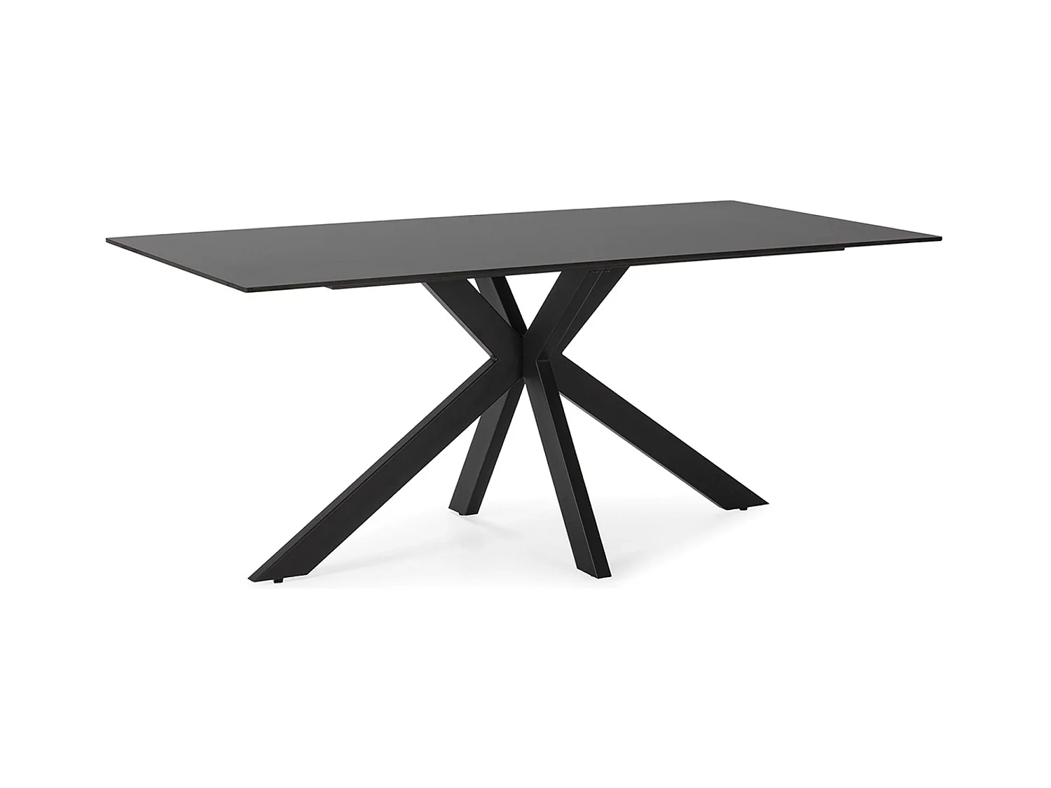 Table à manger, table de repas rectangulaire en céramique coloris noir,  pieds en métal noir - Longueur 180 x Profondeur 90 x Hauteur 76 cm