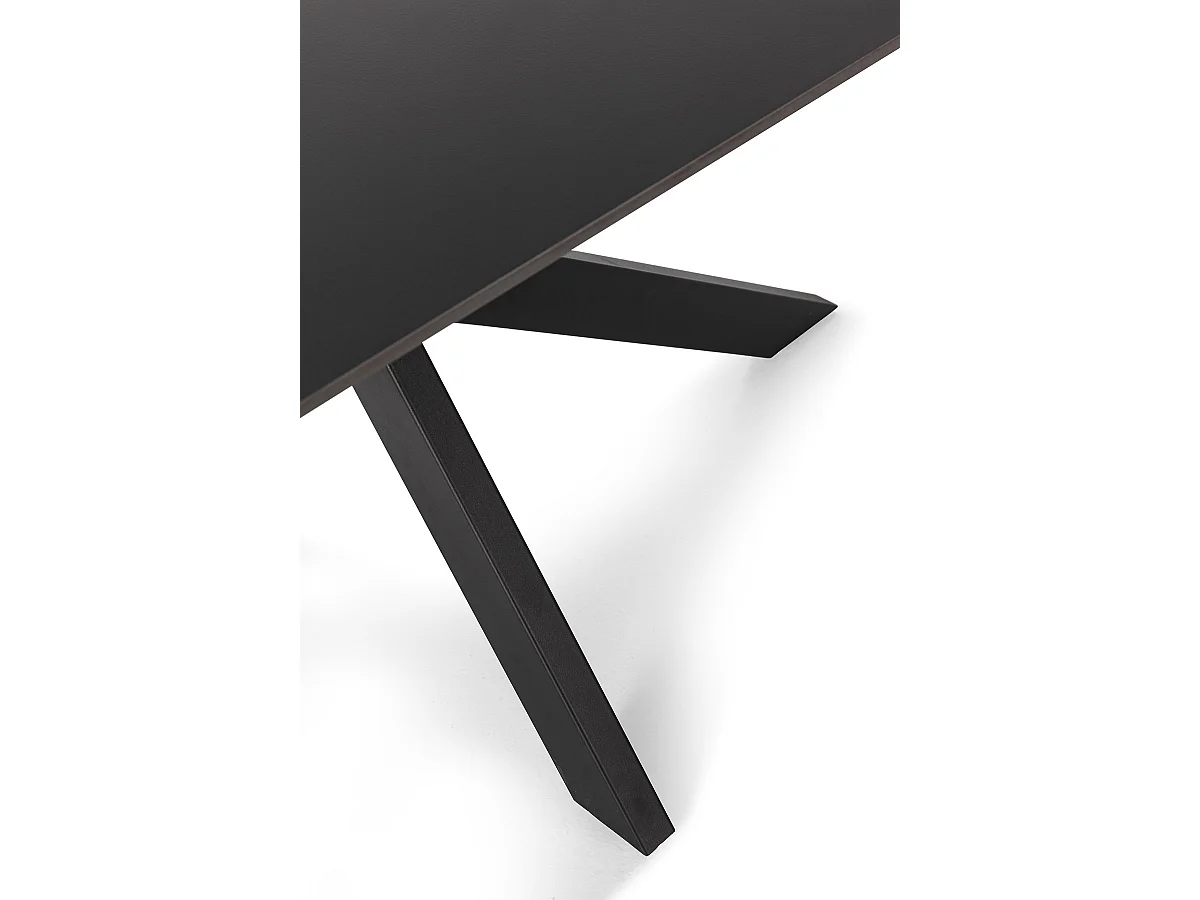 Table à manger, table de repas rectangulaire en céramique coloris noir,  pieds en métal noir - Longueur 180 x Profondeur 90 x Hauteur 76 cm