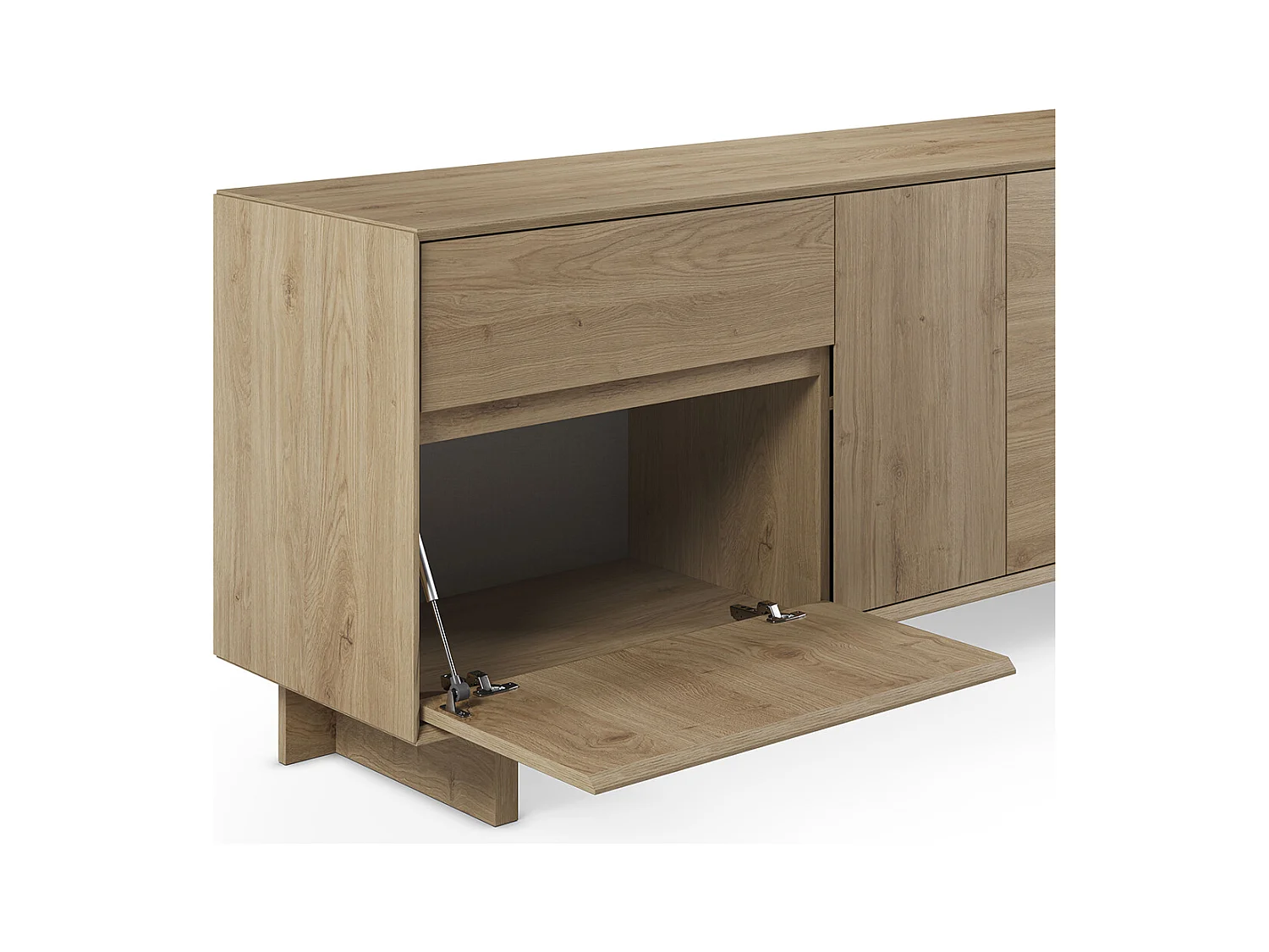 Buffet, commode rectangulaire avec 4 portes et 1 tiroir aspect bois coloris chêne - Longueur 180 x Profondeur 45 x Hauteur 76,5 cm