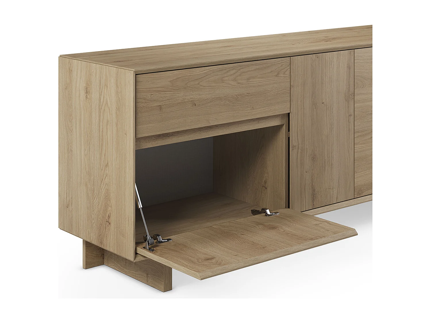 Buffet, commode rectangulaire avec 4 portes et 1 tiroir aspect bois coloris chêne - Longueur 180 x Profondeur 45 x Hauteur 76,5 cm