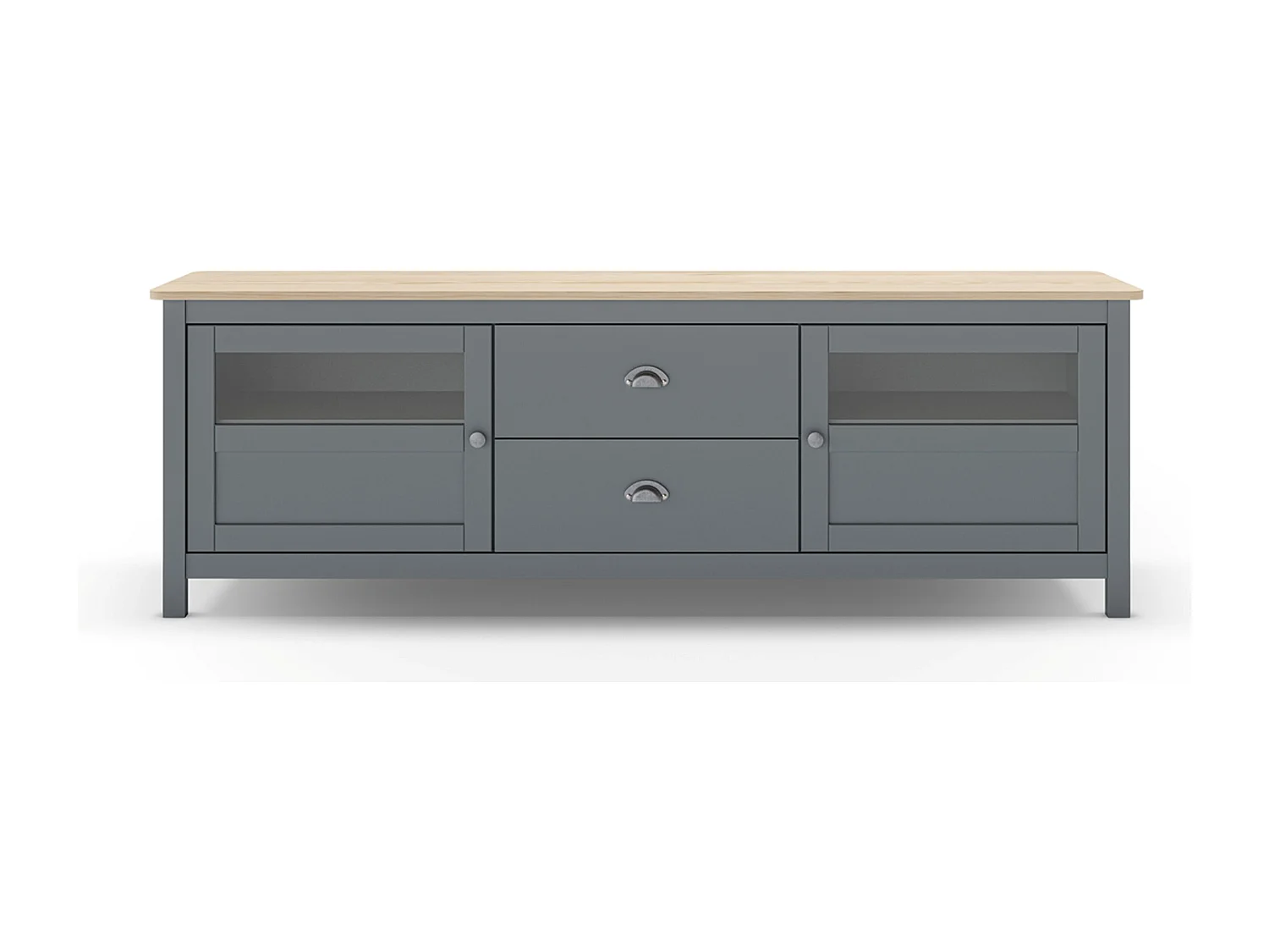 Buffet, commode de rangement avec 2 tiroirs et 2 portes en pin coloris Vert kaki, chêne  - Longueur 180 x Profondeur 40 x Hauteur 59,30 cm