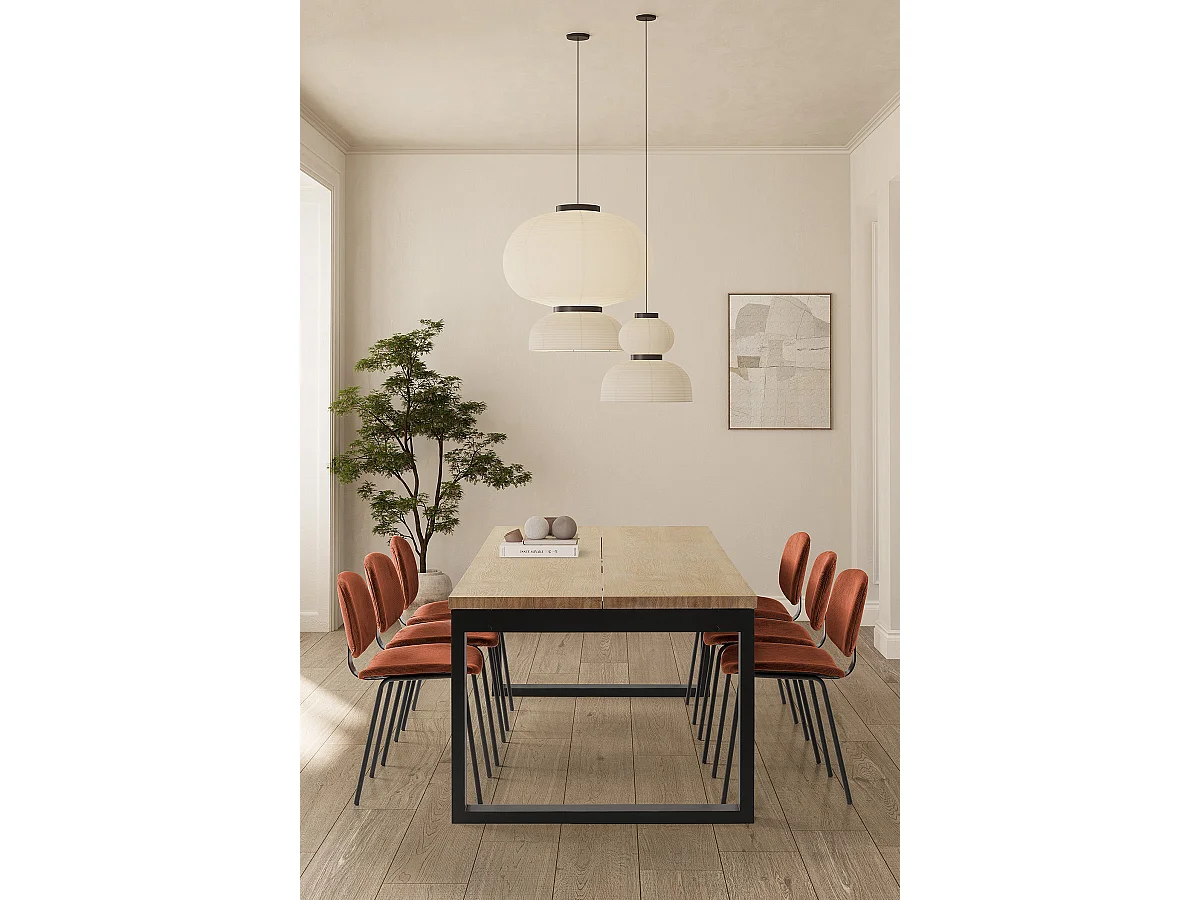 Table à manger, table de repas rectangulaire coloris chêne et pieds en métal coloris noir - Longueur 220 x Profondeur 100 x Hauteur 76 cm