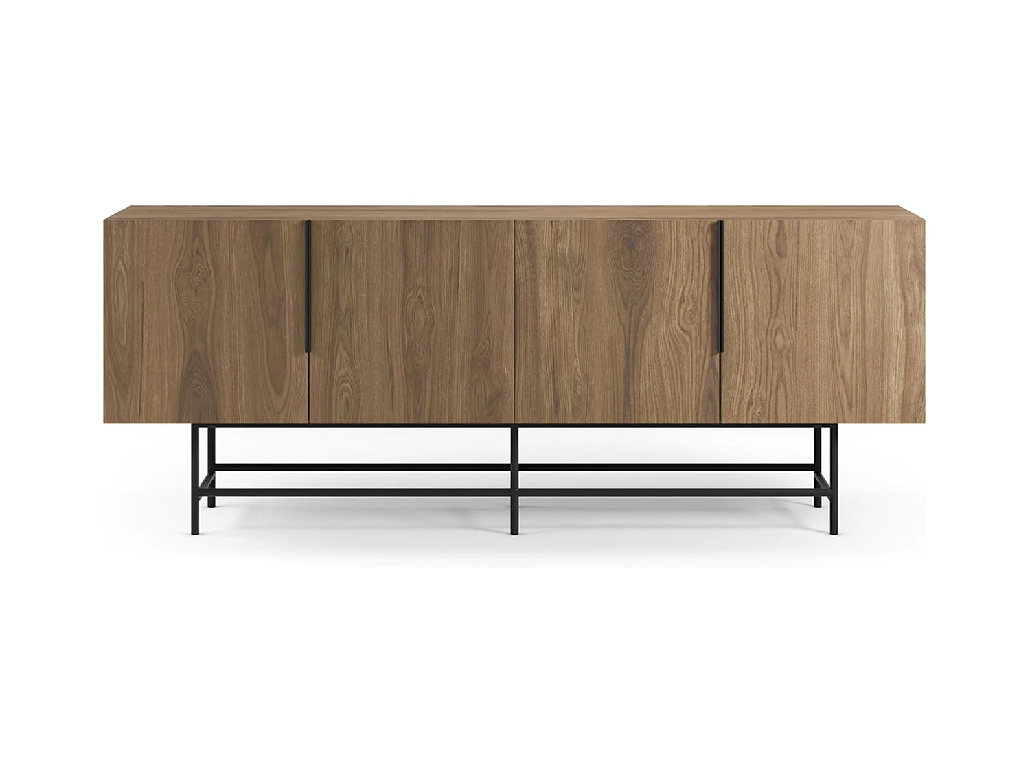 Buffet, meuble de rangement aspect bois coloris chêne et pieds en métal noir - Longueur 200 x Profondeur 40 x Hauteur 77,90 cm