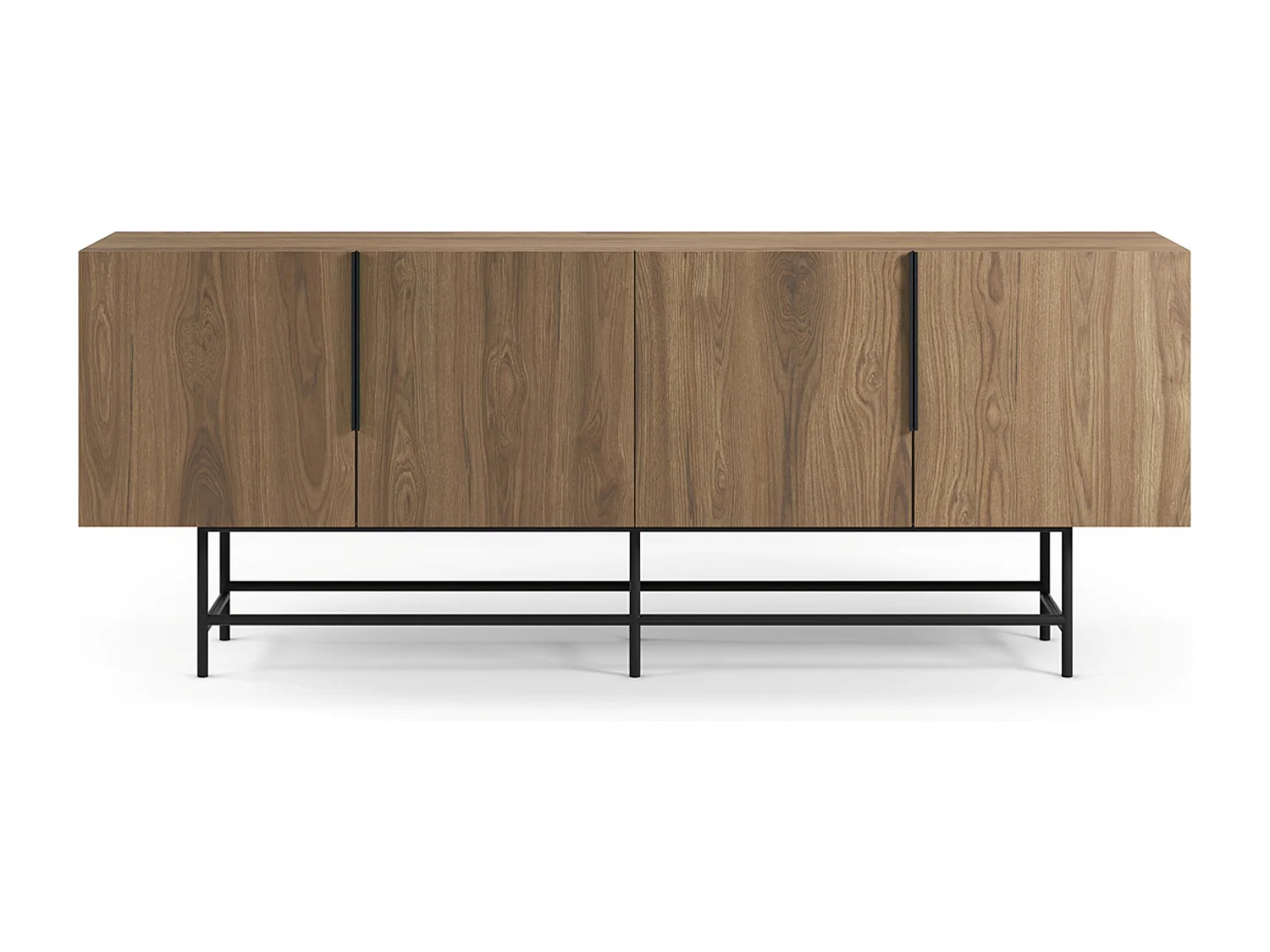 Buffet, meuble de rangement aspect bois coloris chêne et pieds en métal noir - Longueur 200 x Profondeur 40 x Hauteur 77,90 cm