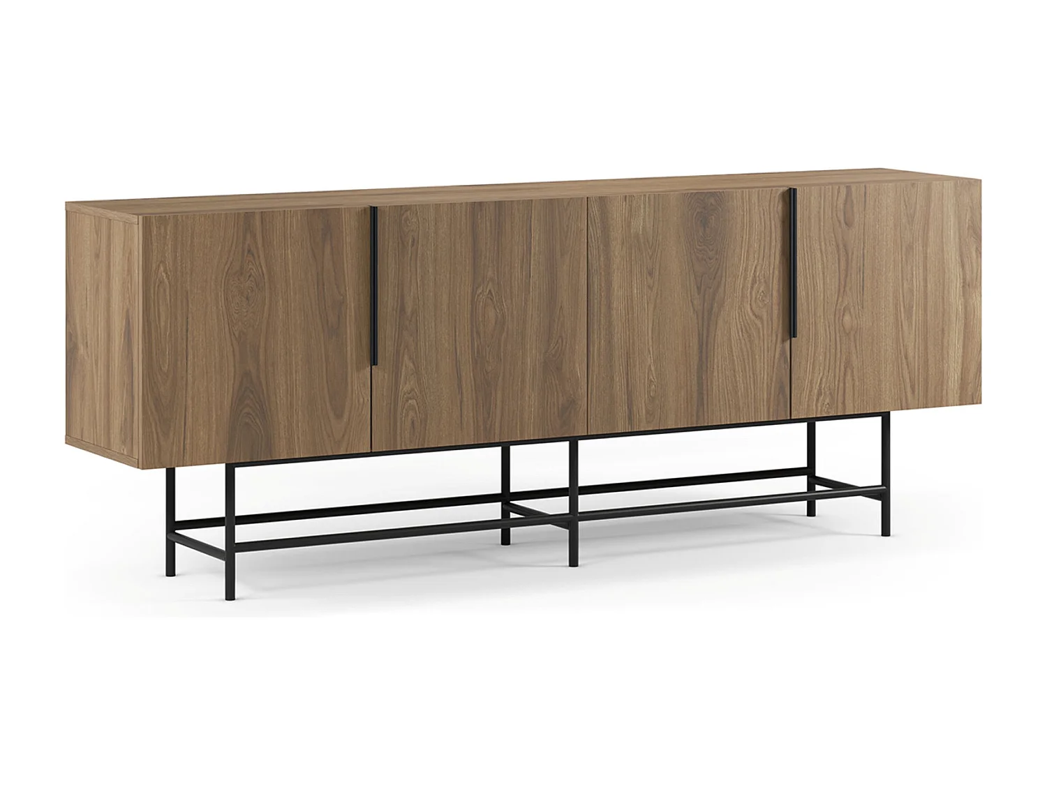 Buffet, meuble de rangement aspect bois coloris chêne et pieds en métal noir - Longueur 200 x Profondeur 40 x Hauteur 77,90 cm