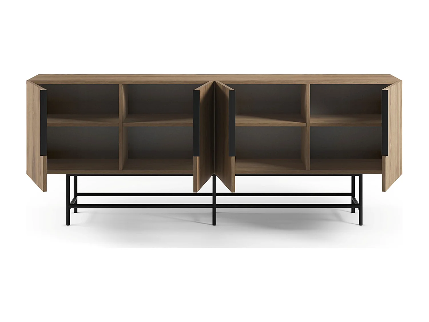 Buffet, meuble de rangement aspect bois coloris chêne et pieds en métal noir - Longueur 200 x Profondeur 40 x Hauteur 77,90 cm